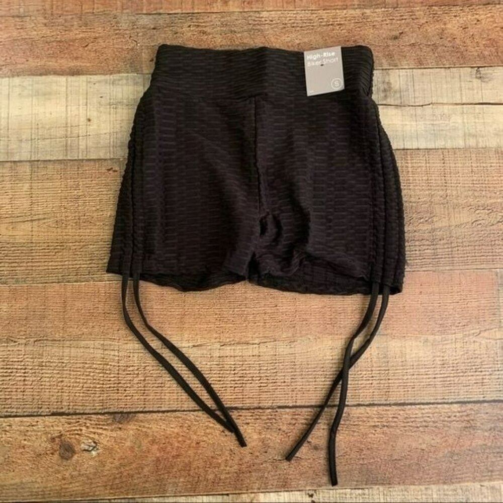 Forever 21 High Rise Butt Contouring Biker Shorts With Side Ties In Black - S